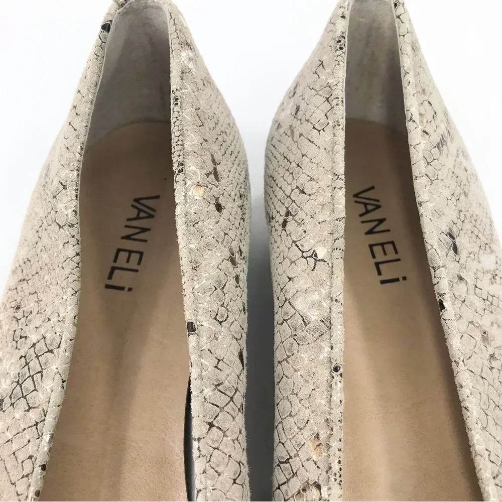 VANELi Tan Metallic Gold Snakeskin Leather Cap Toe Low Heel Classic Ballet Flats
